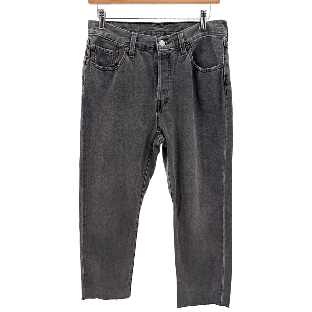 Levis 501 Original Fit Grey Straight Leg Raw Hem Jeans Womens Grunge Streetwear